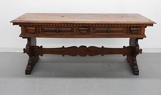 Continental Carved Wood Library Trestle Table