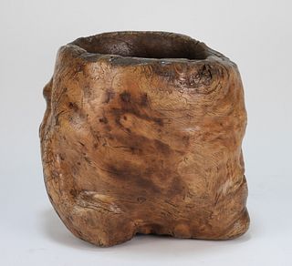 Asian Natural Burl Wood Brush Pot Bowl