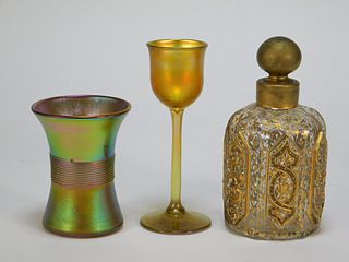 3PC Tiffany Quezal & Moser Art Glass Vessels