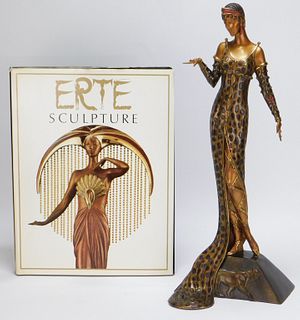 2PC Erte Bronze Art Deco Figure Sculpture & Book