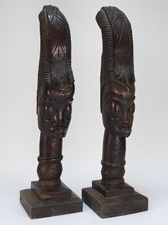 PR African Carved Wood Figural Nubian Sculptures