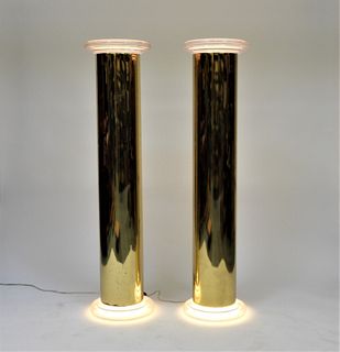 PR MCM Brass & Lucite Column Floor Lamps