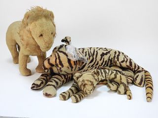 3PC Vintage Lion & Tiger Mohair Stuffed Animals