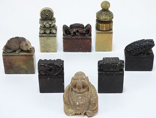 8PC Chinese Soapstone Carved Figural Seals