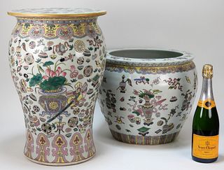 2PC Chinese Porcelain Jardiniere & Pedestal