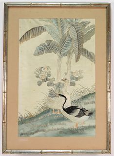 Japanese Embroidered Silk Avian Textile
