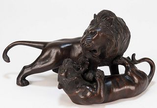 Japanese Lion & Tiger Bronze Sculpture