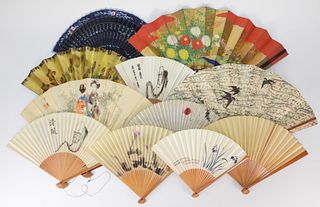 11PC Estate Japanese Painted Hand Fans