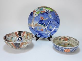3PC Japanese Imari Porcelain Bowls& Charger