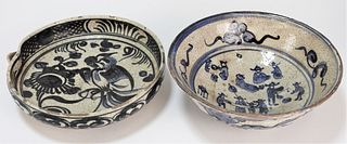 2PC Japanese Blue & White Pottery Bowls