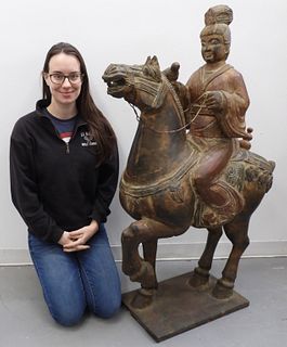 Chinese Qing Carved Horse & Rider Sculpture