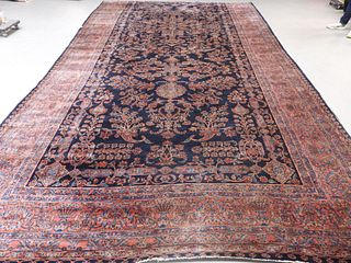 Large Antique Blue Sarouk Carpet Rug