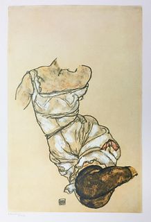 Egon Schiele  (After) - Torso in Petticoat and Black
