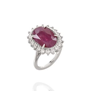 AIGS Ruby, Diamond and 14K Ring