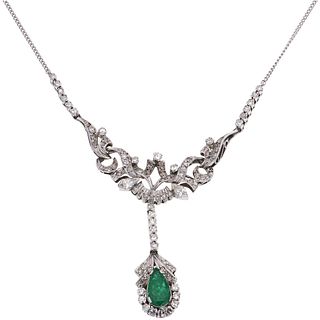 CHOKER WITH EMERALD AND DIAMONDS IN PALLADIUM SILVER 1 Drop cut emerald ~1.20 ct, 8x8 and marquise cut diamonds ~1.25 ct | GARGANTILLA CON ESMERALDA Y