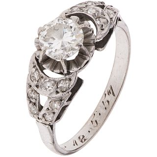 RING WITH DIAMONDS IN PALLADIUM SILVER 1 Antique cut diamond ~ 0.42 ct Clarity: I2-I3, 8x8 cut diamonds ~ 0.14 ct | ANILLO CON DIAMANTES EN PLATA PALA