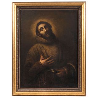 ST FRANCIS OF ASSISI EUROPE, EARLY 19TH CENTURY Oil on canvas, Inscription and signature on back Conservation details | SAN FRANCISCO DE ASÍS EUROPA, 