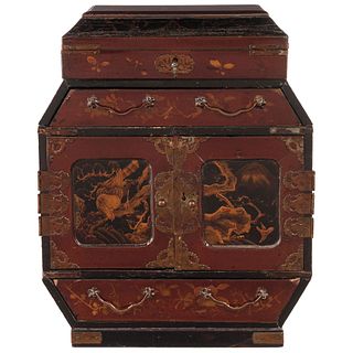 BUREAU-SECRETAIRE FRANCE, EARLY 20TH CENTURY CHINOISERIE STYLE Lacquered and marquetry wood with metal fittings and handles ... | BUREAU SECRETER FRAN