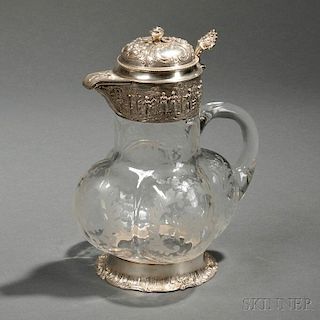 German Silver-mounted Etched Glass Claret Jug