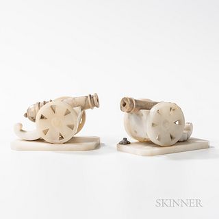 Pair of Carved Alabaster Cannon Desk Ornaments