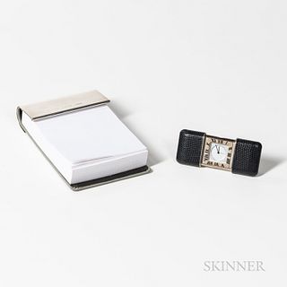 Tiffany & Co. Travel Clock and Silver Notepad
