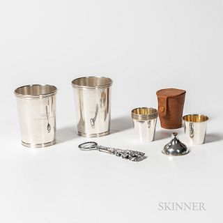 Pair of Silver Julep Cups and Other Silver Barware