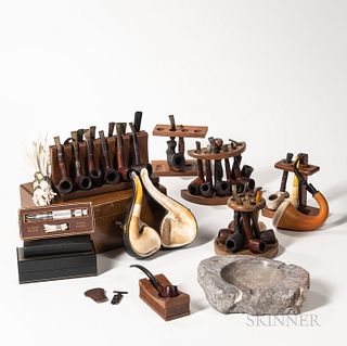 Large Group of Pipes, Pipe Stands, and Pipe Smoking Accessories