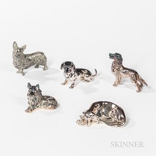 Five Small Sterling Silver Dog Figures