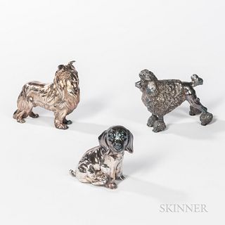 Three Weighted Sterling Silver Dogs