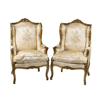 (2) Pair of French Louis XIV Style Bergere Armchairs