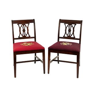 (2) Pair of Petit Point Seat English Style Side Chairs