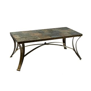 Italian Patinated Steel and Slate Tile Top Coffee Table