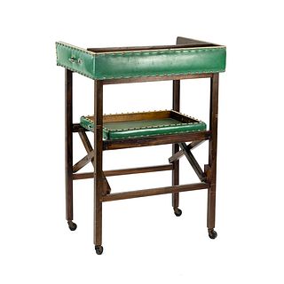 Green Leather Clad Bar Cart Tray Table