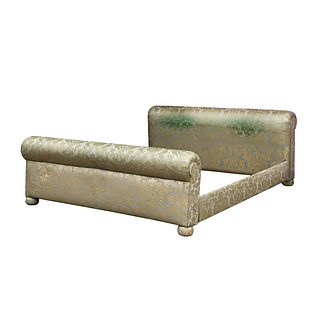 Green and Gold Damask Scalamandre Silk King Sleigh Bed