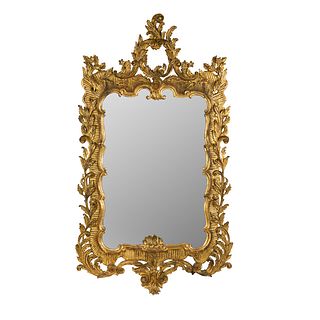 Large Italian Rococo Parcel-Gilt Carved Wall Mirror