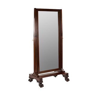 19th C American Empire Cheval Standing Floor Mirror