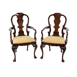 Pair Queen Anne Chippendale Splat Back Armchairs