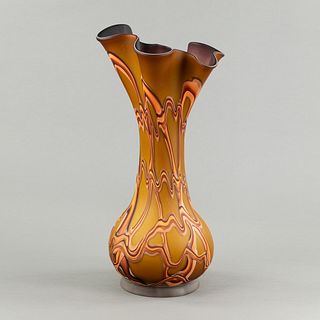 Essie Zareh Orange Layered Baijan Art Glass Vase
