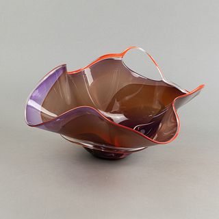 Susan Anne Studio Purple Orange Swirl Art Glass Bowl