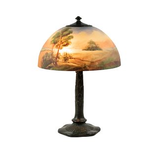 Jefferson Lamp Co. Signed Reverse Painted Table Lamp