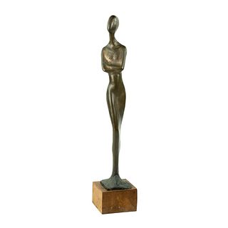 Modern Abstract Female Form Nude Bronze Signed JR