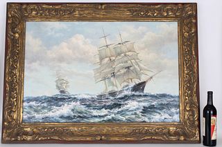 John Davis, (20th C) Ships in Rough Seas