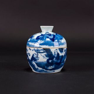 A BLUE AND WHITE 'FIGURAL' BOWL AND COVER 