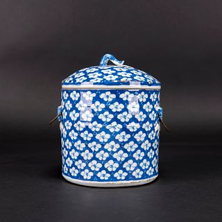 A CHINESE BLUE AND WHITE 'PRUNU' JAR AND COVER 