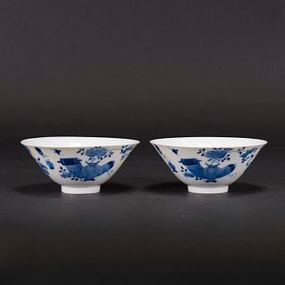 PAIR OF BLUE&WHITE 'ANTIQUES AND PRECIOUS OBJECTS' BOWL, YONGZHENG MARK