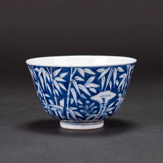 A BLUE AND WHITE 'BAMBOO' BOWL, QIANLONG MARK 