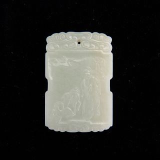 A PALE WHITE JADE 'FIGURE AND CALLIGRAPHY' PLAQUE