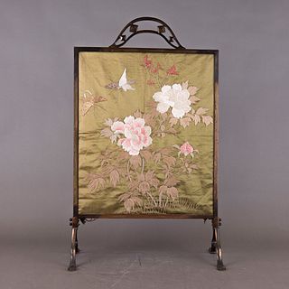 A CHINESE EMBROIDERED PEONY AND BUTTERFLY