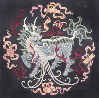 A CHINESE EMBROIDERED QILIN, REPUBLIC PERIOD 
