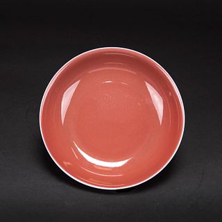 A RED-GLAZED DISH, WITH DAOGUANG MARK 